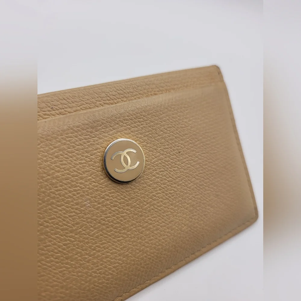 Chanel Coco Button Beige Gold Unisex Card Case